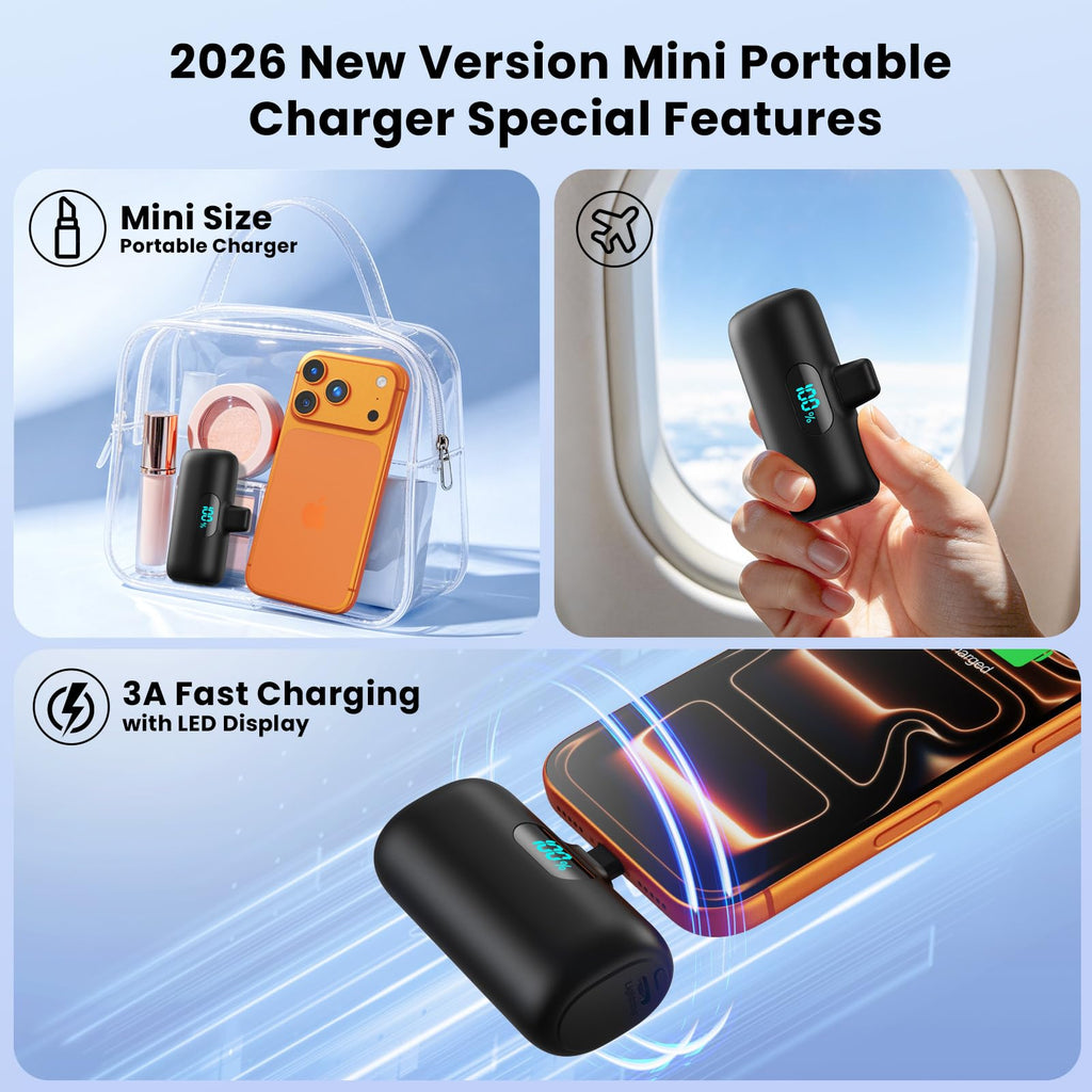 [2-Pack]Portable Charger for iPhone 17/16/15,Mini Power Bank 5000mAh PD USB C Portable Phone Charger,Travel Essential Battery Pack for iPhone 17/17 Air/16/16 pro/15/15 pro Max/Android/Samsung/Moto/LG