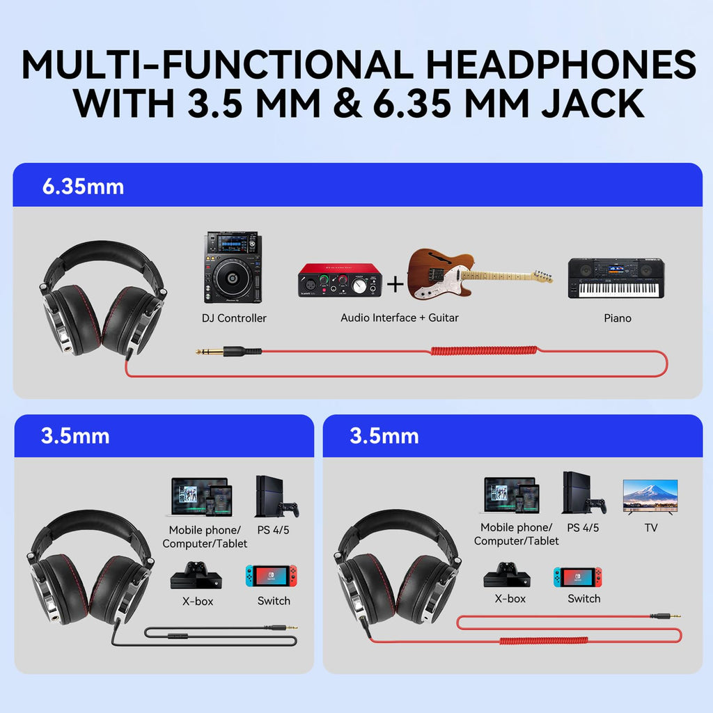OneOdio Hi-Res Over Ear Headphones for Studio Monitoring and Mixing, Sound Isolation, Protein Leather Earcups, 50mm Driver Unit, Wired Headphones for AMP Guitar Keyboard (Pro-50 Black)