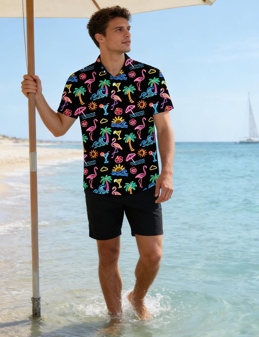 Fanient Mens Hawaiian Shirt Summer 3D Print Casual Short Sleeve Button Down Graphic Aloha Dress Shirts
