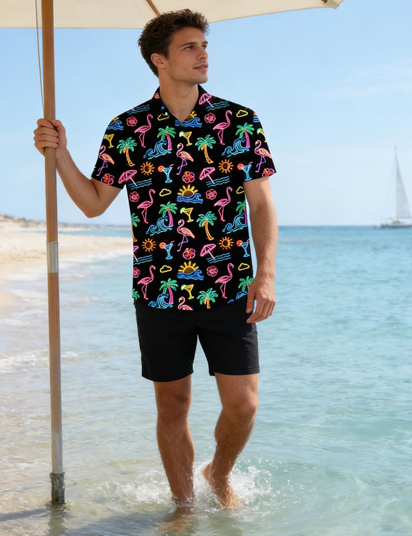 Fanient Mens Hawaiian Shirt Summer 3D Print Casual Short Sleeve Button Down Graphic Aloha Dress Shirts