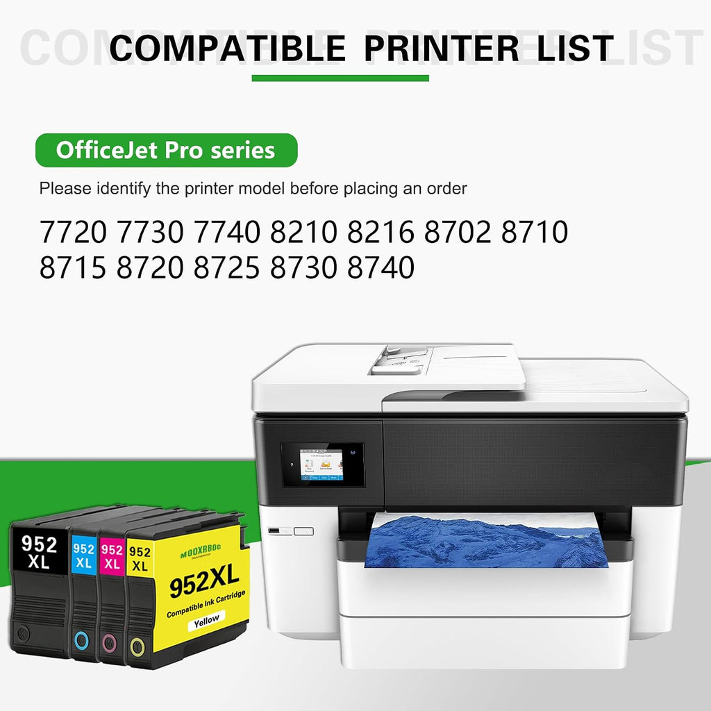 952XL Ink Cartridges High Yield (4-Pack, Black/Cyan/Magenta/Yellow) Replacement for HP 952 952XL Ink for OfficeJet Pro 7740 8210 8702 8710 8715 8720 Printer