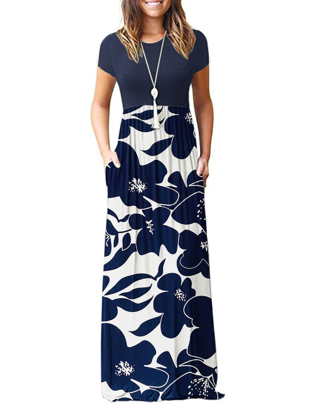 MISFAY Women Short Sleeve Loose Plain Maxi Dresses Casual Long Dresses Pockets