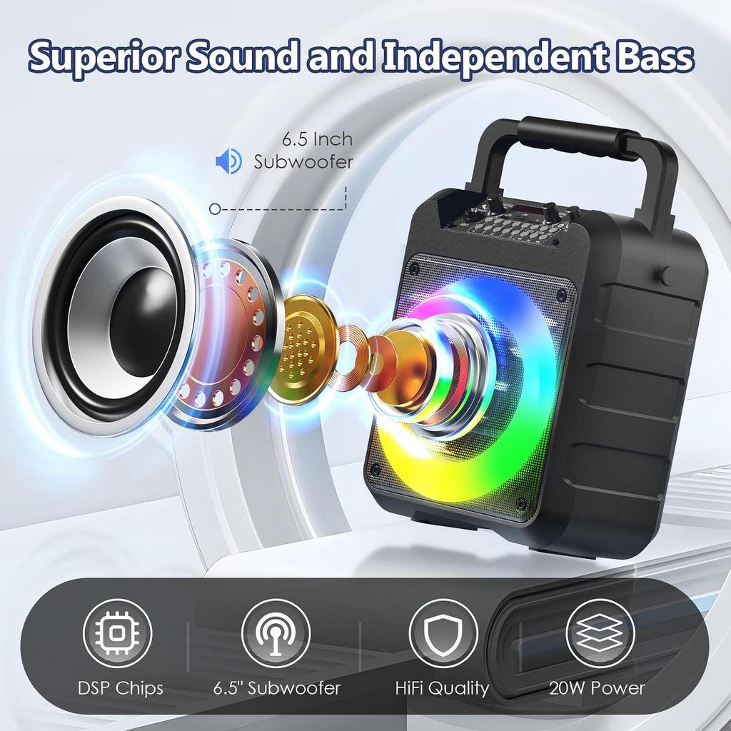 Karaoke Machine for Adults - Portable Bluetooth Karaoke Speaker with Two Wireless Microphones, PA System Speaker Supports TF Card/USB, AUX in, REC, Bass & Treble for Party/Meeting