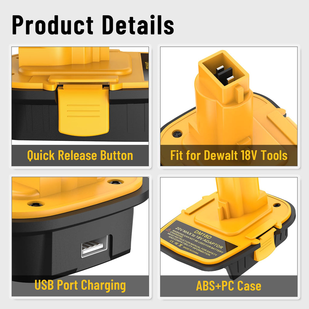 Azocek 1 Pack DM18D Battery Adapter Converter with USB Port for Dewalt 18V Tools, Converts for De-Walt 20V or Mil-wau-kee 18V Li-on to De-Walt 18-V Battery Adapter
