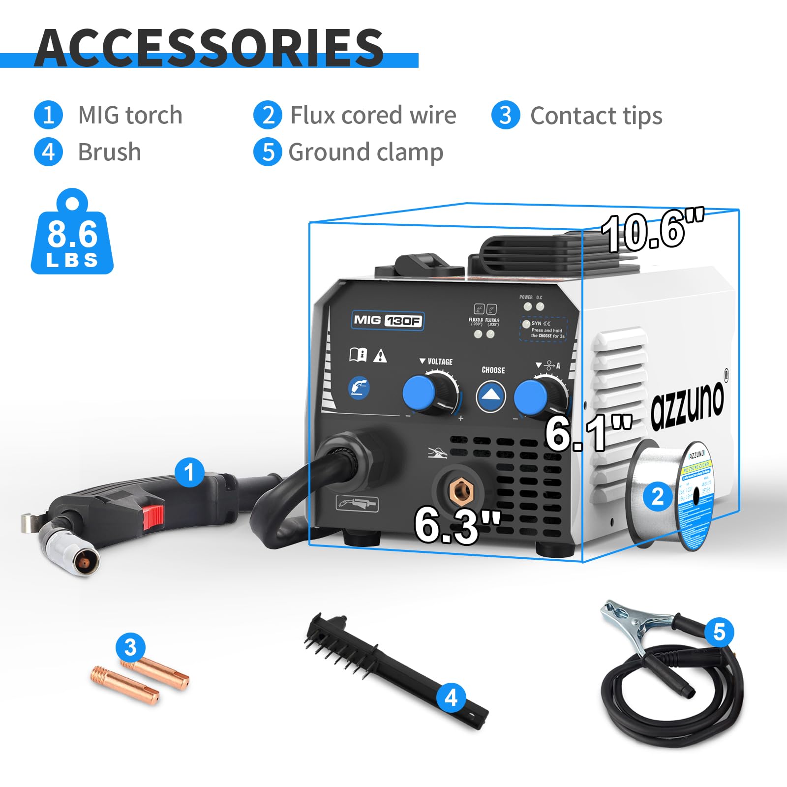 AZZUNO MIG Welder Machine 110V/220V, 155Amp 5-in-1 Gas MIG/Aluminum MIG/Gasless Flux MIG/Lift TIG/Stick Welding Machine, Wire Feed Welder
