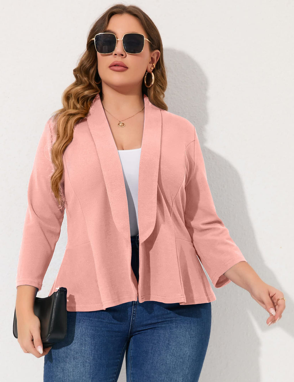 KOJOOIN Women Plus Size Casual Blazer Open Front Long Sleeve Work Office Cardigan Jackets