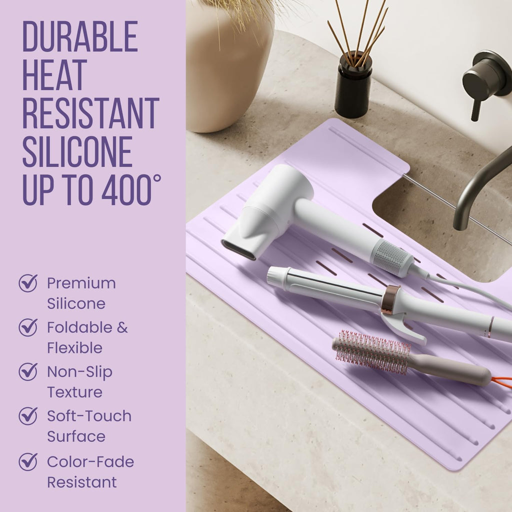 Maplefield Bathroom Sink Cover for Counter Space, Heat Resistant Silicone Sink Mat for Your Beauty Routine, Small Bathroom Space Saver Sink Cover for Makeup (Beige Large, 22" x 15" x 2" Inches)