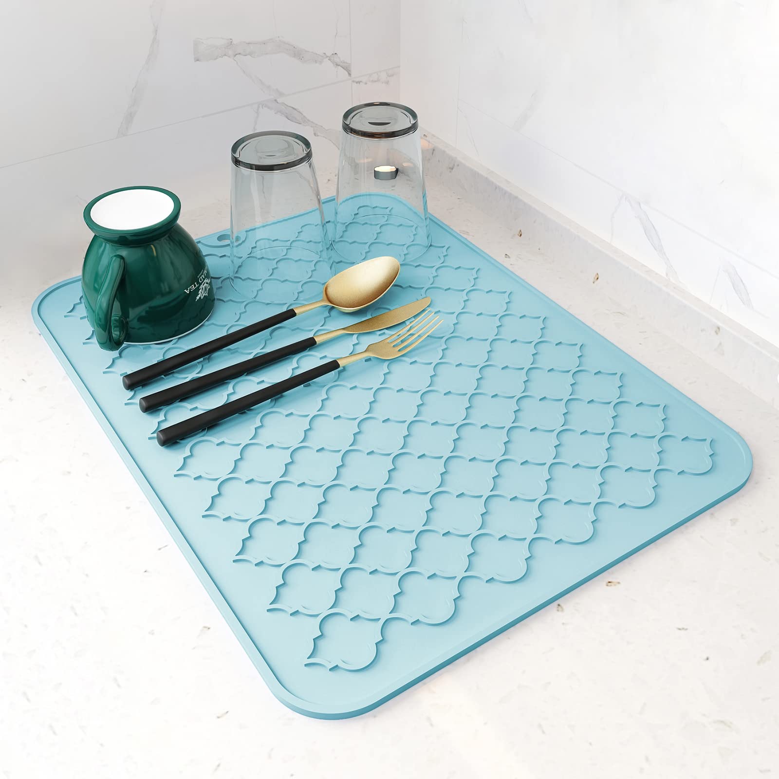 AMOAMI-Dish Drying Mats for Kitchen Counter-Silicone Dish Drying Mat-Kitchen Dish Drying Pad Heat Resistant Mat-Kitchen Gadgets Kitchen Accessories Kitchen Small Appliances(12" x 16", BEIGE)