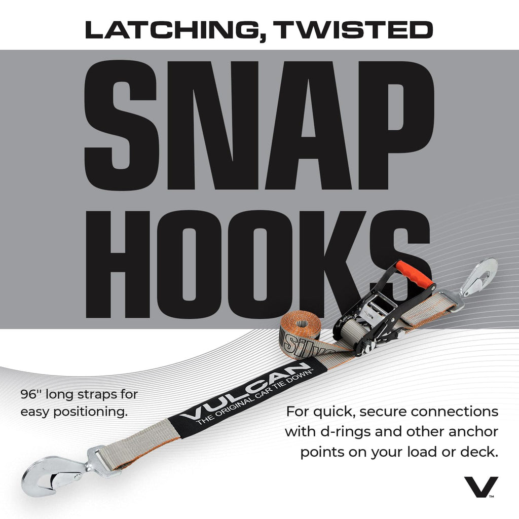 VULCAN Complete Axle Strap Tie Down Kit with Snap Hook Ratchet Straps - Classic Yellow - Includes (4) 22 Inch Axle Straps, (4) 36 Inch Axle Straps, and (4) 8' Snap Hook Ratchet Straps