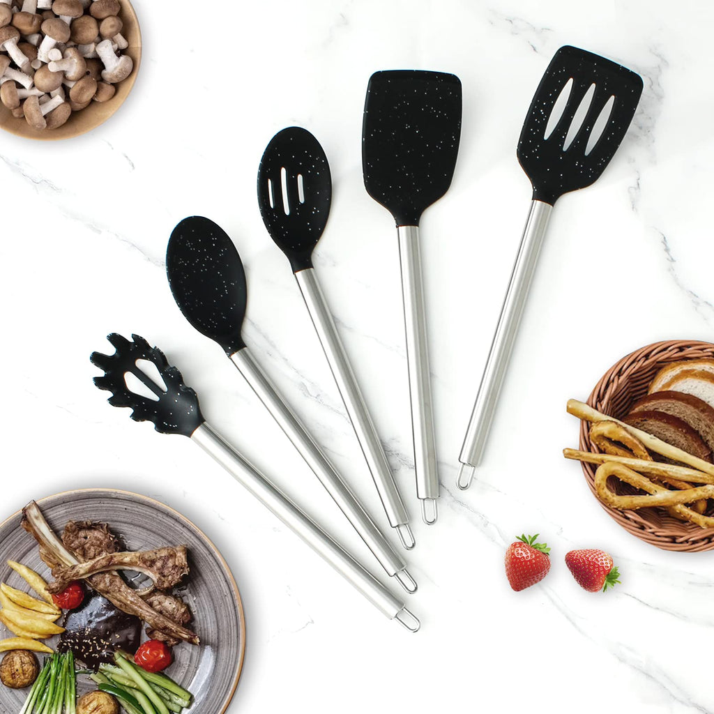 COOK WITH COLOR Silicone Cooking Utensils, Kitchen Utensil Set, Easy to Clean Silicone Kitchen Utensils, Cooking Utensils for Nonstick Cookware, Kitchen Gadgets Set with Holder, 10 Pieces