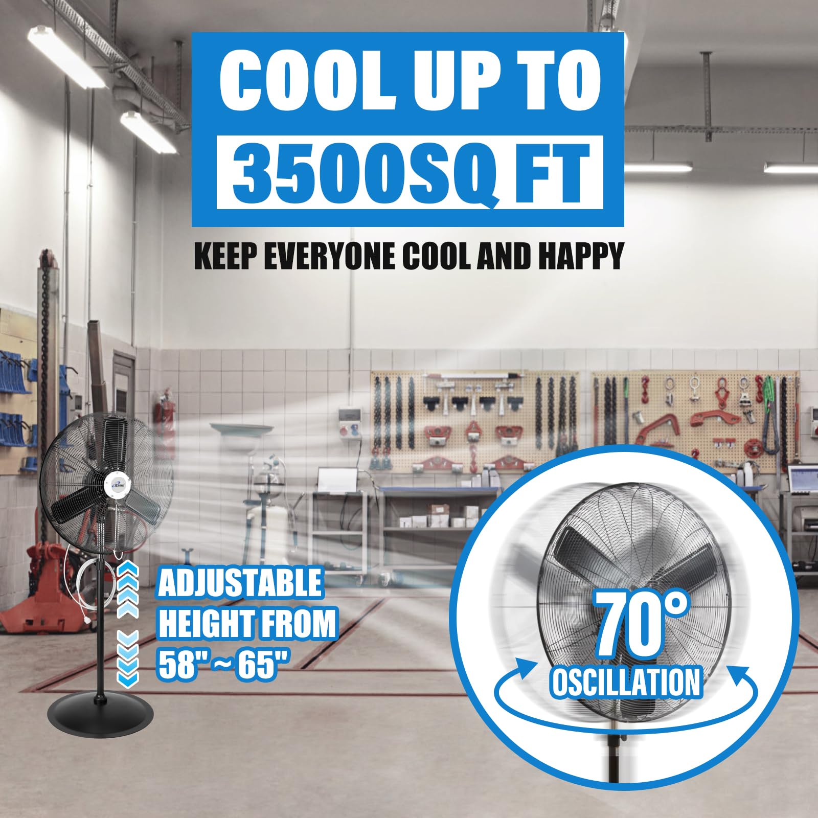iLiving ILG8P30-72 Commercial Pedestal Floor Fan, 30-Inch, Industrial Heavy Duty Floor Standing Fan with 7261 CFM, Perfect for Home, Shop, Bedroom, Gym, Garage, Black