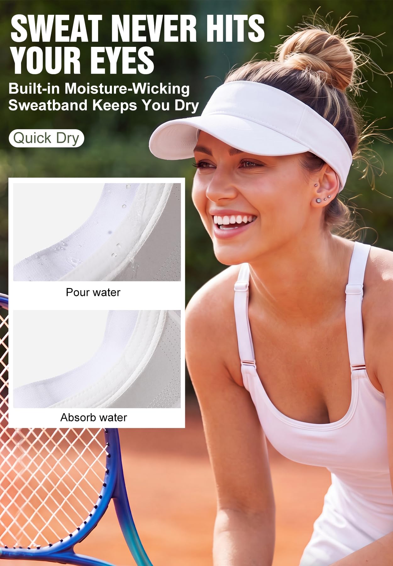 Zando 3.2" Structured Brim Sun Visor Hats for Women, Quick-Dry Lightweight Sports Visor for Golf, Tennis, Pickleball
