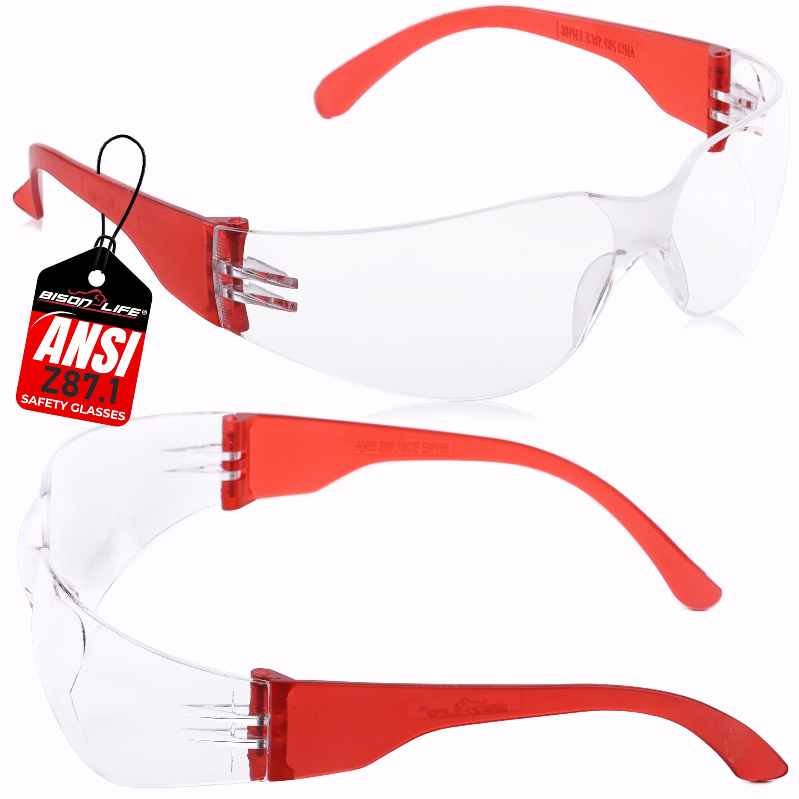 BISON LIFE Clear Safety Glasses – ANSI Z87.1 Certified Scratch & Impact Resistant Eye Protection Goggles for Men & Women