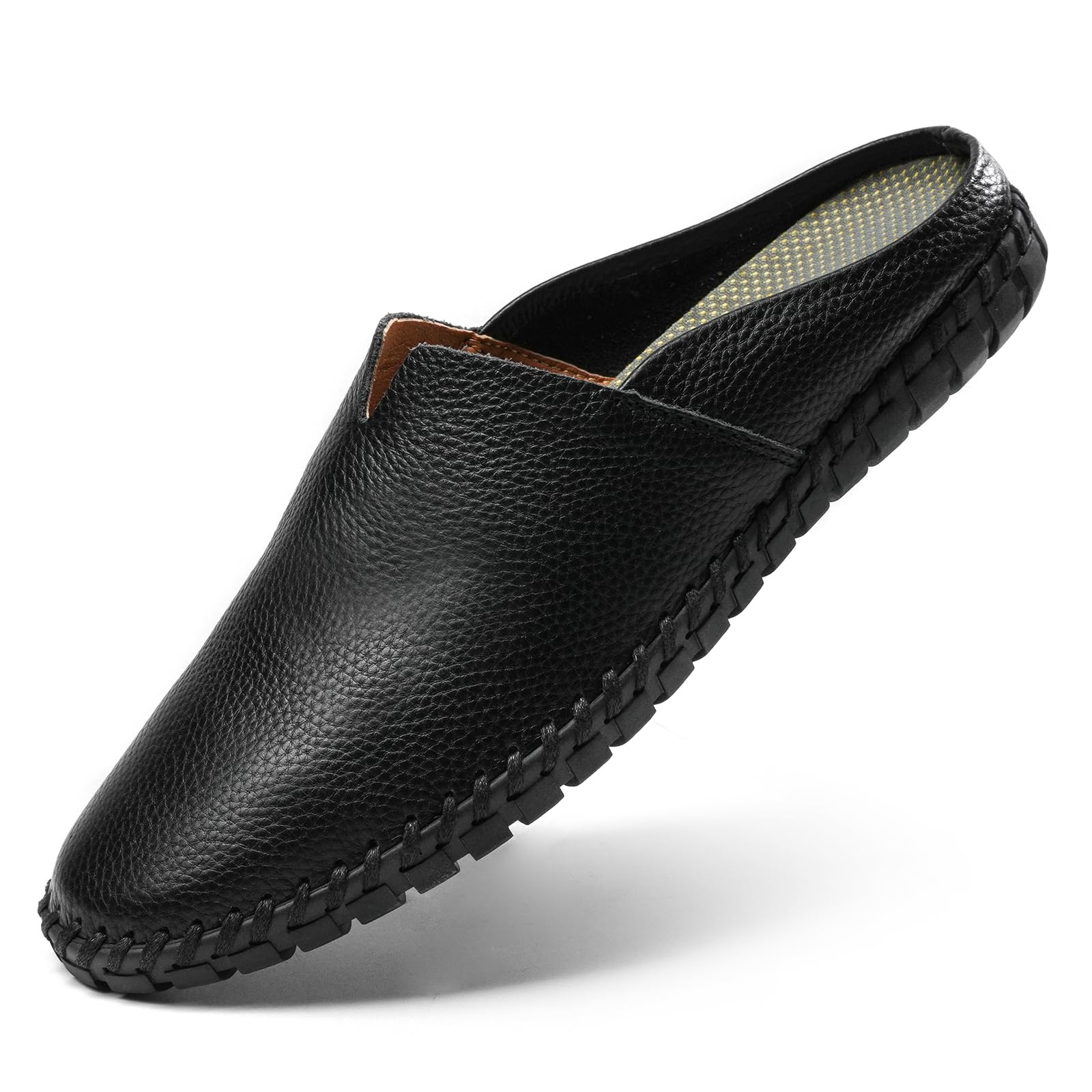 Men’s Slip-On Loafers Mules Clog Handmade Leather Slippers Hand Stitched no-Heel Casual Shoes for Men Breathable Comfortable Soft