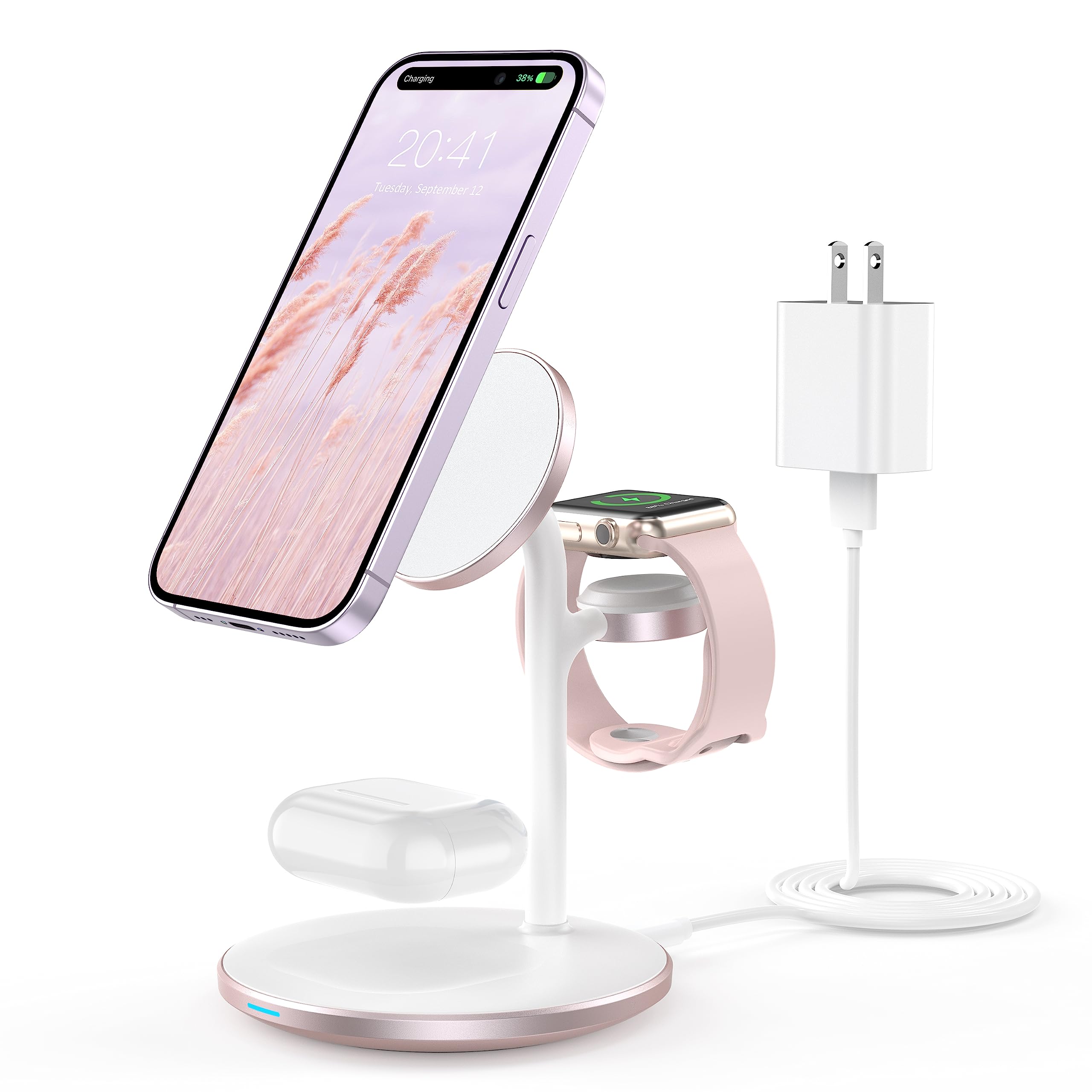 XooFly 3 in 1 Wireless Charging Station for Apple Devices, Fast Wireless Mag-Safe Charger Stand with 20W Adapter for iPhone 17/16 15 14 13 12 Pro Max/Pro/Plus/Air/Mini, iWatch, AirPods (Black)