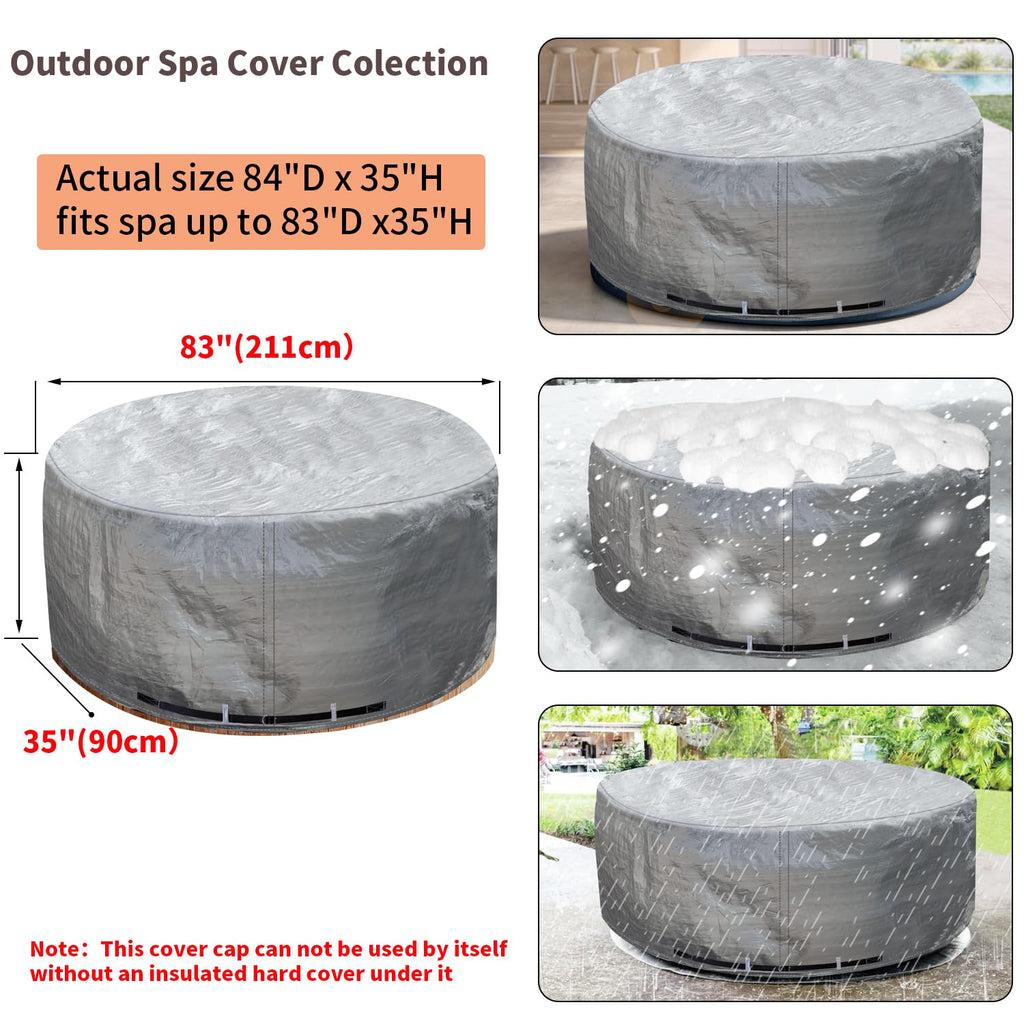 Round Hot Tub Cover Outdoor Waterproof Spa Cover Cap(83''x 20'') 600D Heavy Duty Polyester Hot Tub Cover Protector(Brown)