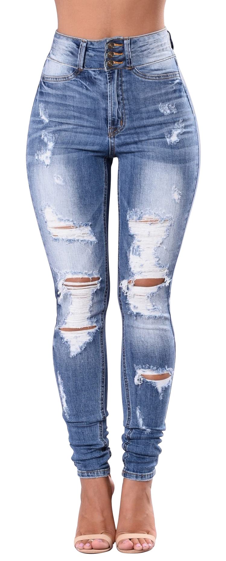 Qazel Vorrlon Women's High Waisted Jeans for Women Ripped Skinny Stretch Distressed Jeans High Rise Butt Lifting Demin Pants