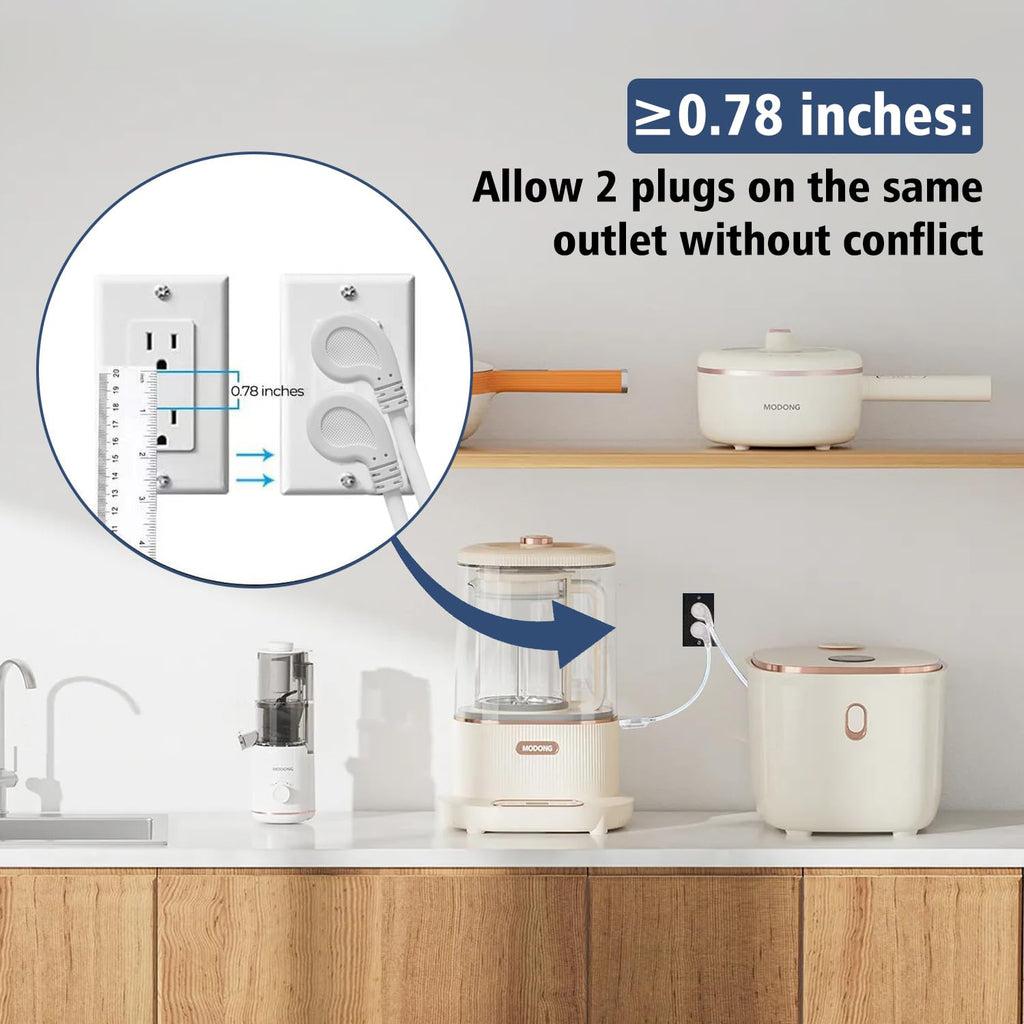 1875W Short Extension Cord,15A 14AWG Low Profile Flat Plug Heavy Duty Extension Cord Outlet Saver 3-Prong Grounded Power Extension Cable (White 1 Feet)