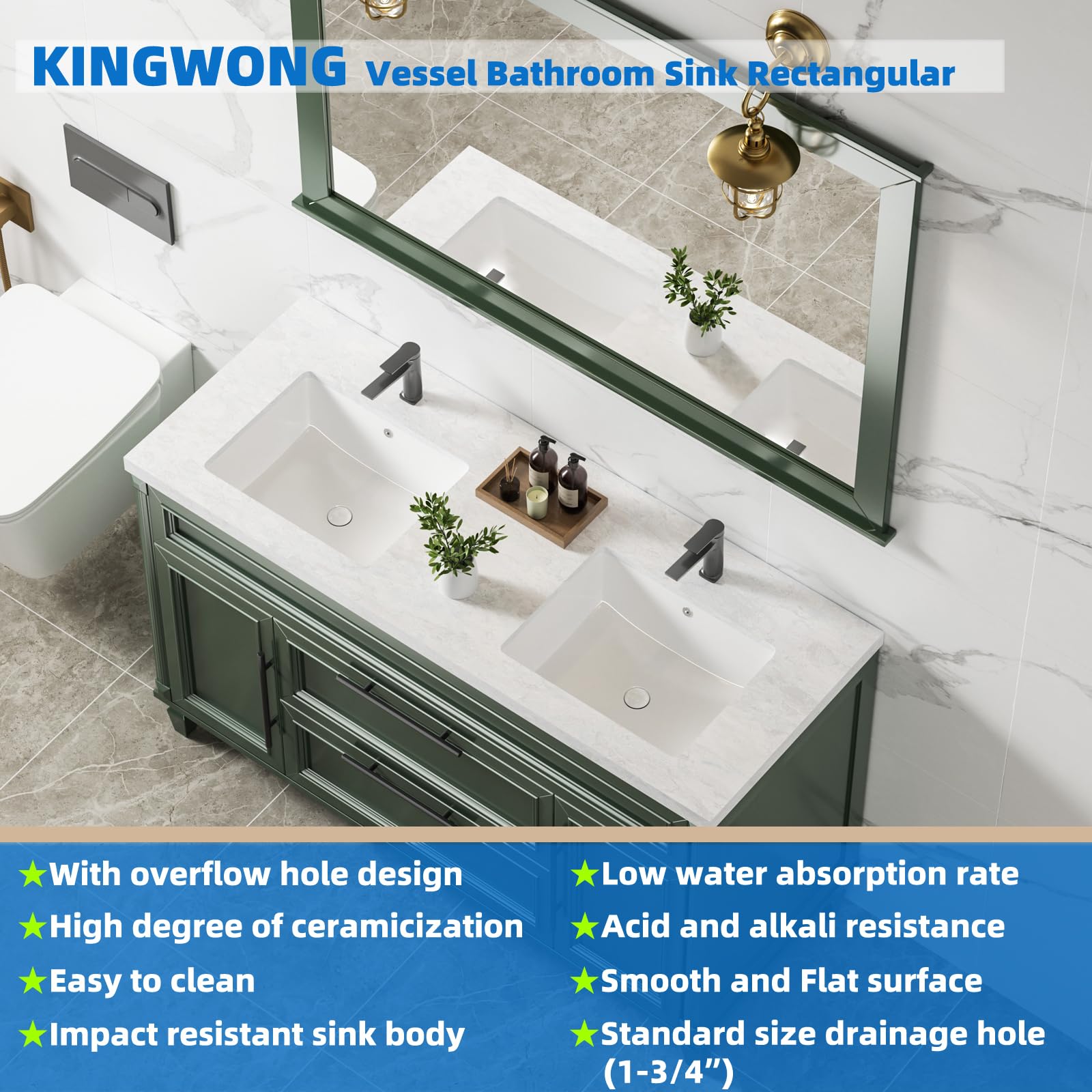 KINGWONG 14 Inch Small Square Undermount Bathroom Sink, 13.75" Ceramic White Porcelain Under Counter Basin for Vanity, Modern Rectangular Sink with Overflow Hole, Easy to Clean, Interior 11.5" x 11.5"