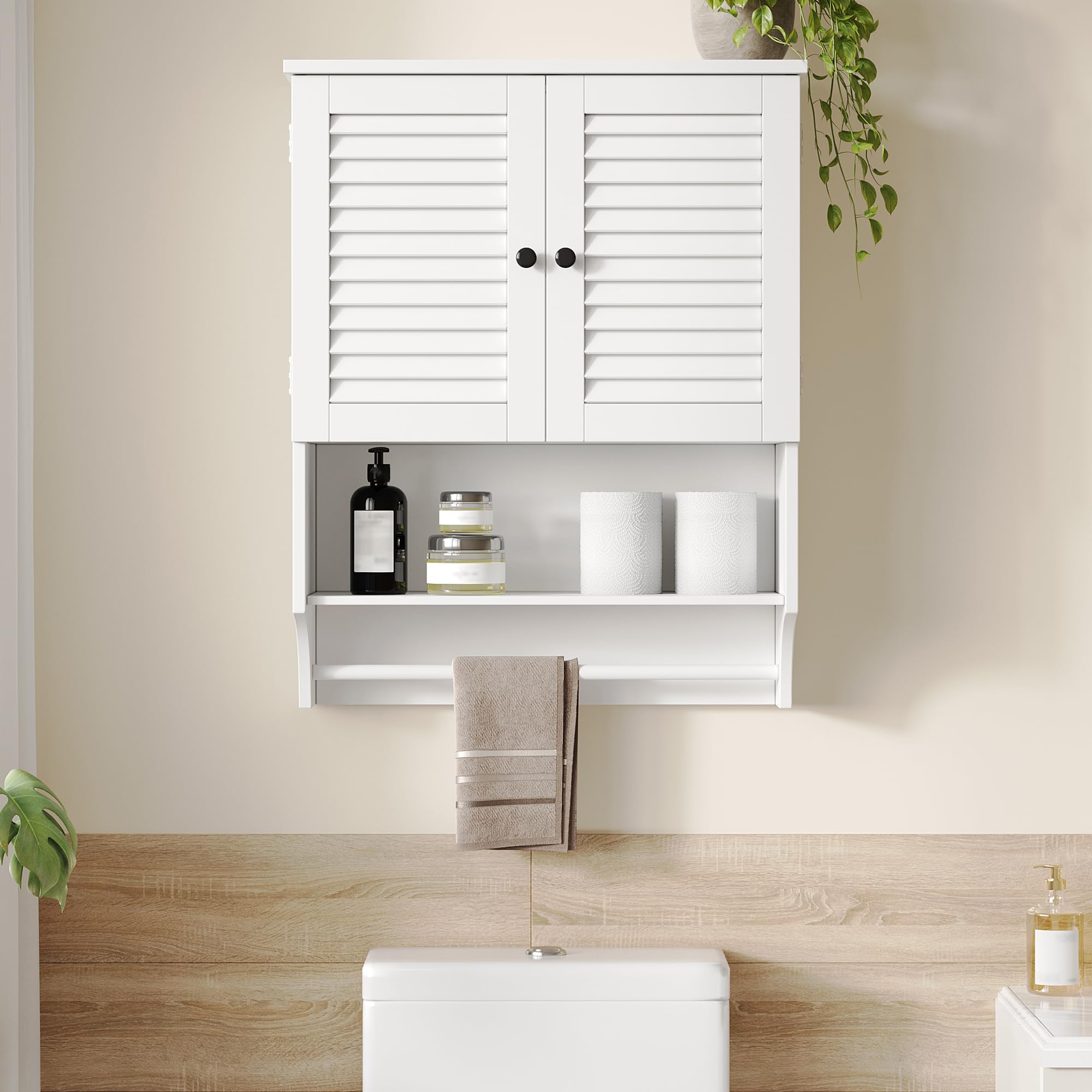 ChooChoo Bathroom Wall Cabinet, Medicine Cabinet, 2 Doors Over The Toilet Space Saver Storage Cabinet with Large Space, Black