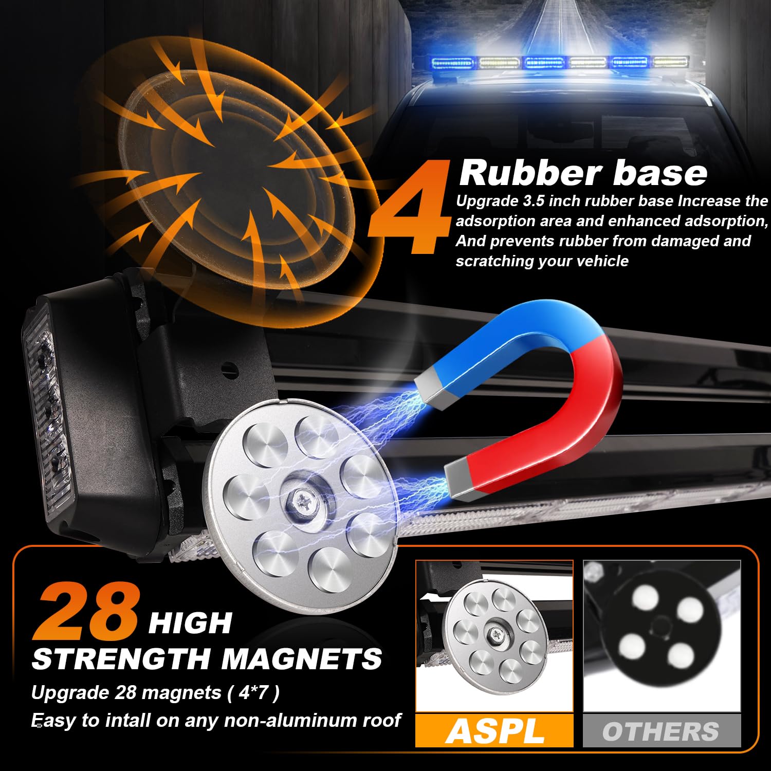 ASPL 26inch 126 LED Rooftop Emergency Strobe Lights Bar Double Side Flashing Safety Warning Traffic Advisor Light Bar Hazard Snow Plow Light for Work Trucks Vehicles Construction Tow Pickup(Amber)