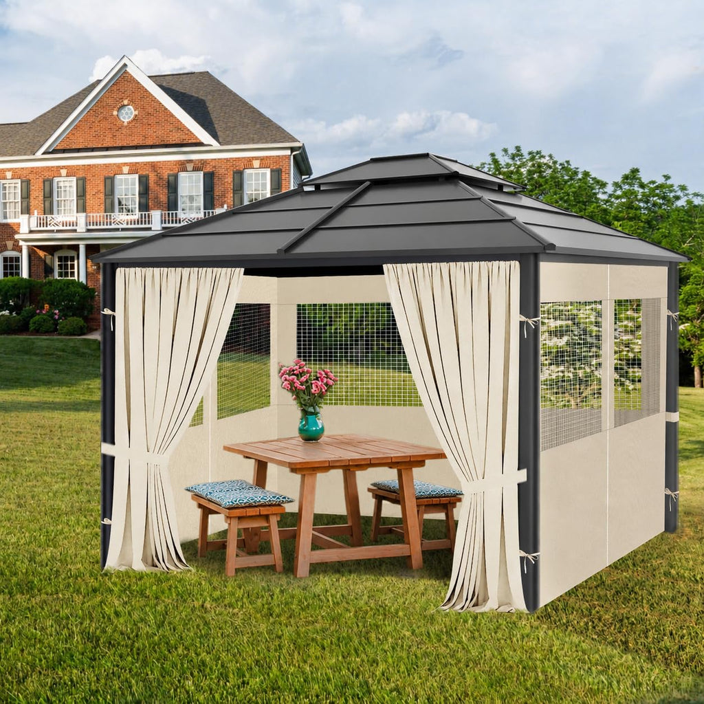 Gazebo Privacy Curtains 10' x 10' with Mosquito Windows, 4-Panels Side Wall with Zipper Universal Replacement for Patio, Outdoor Canopy, Garden and Backyard, Gray (Curtain Only)