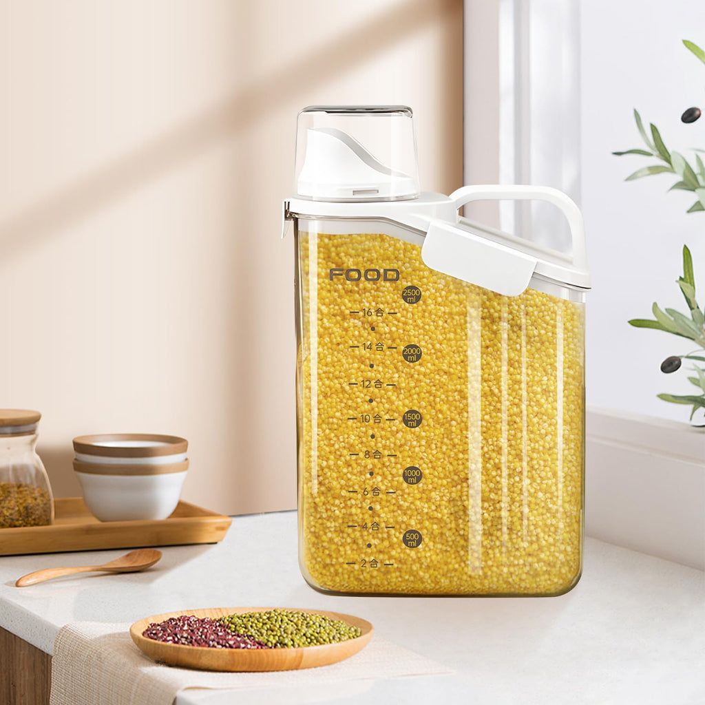 LANGMINGDE 1 Piece Cereal Containers Storage, 2.8L/95oz Airtight Large Dry Food Storage Containers with Pouring Spout Measuring Cup for Snacks Grain Rice,BPA Free Dispenser Plastic Bin, 1PC
