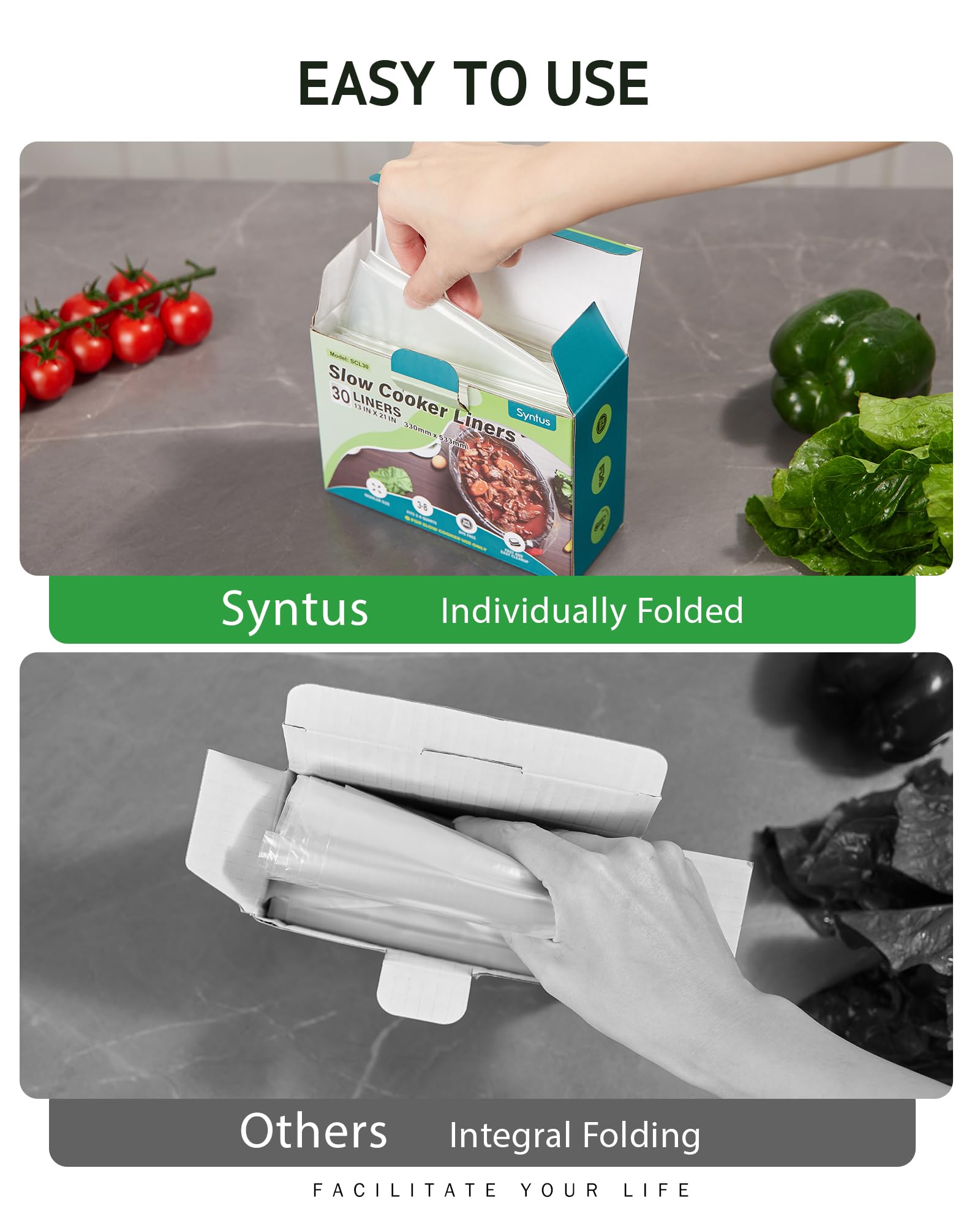 Syntus Slow Cooker Liners, 10 Count Cooking Bags Small Size Disposable Pot Liners Plastic Bags, Fit 1QT to 3QT for Slow Cooker Cooking Trays, 10.5"x 17.5", 10 Liners