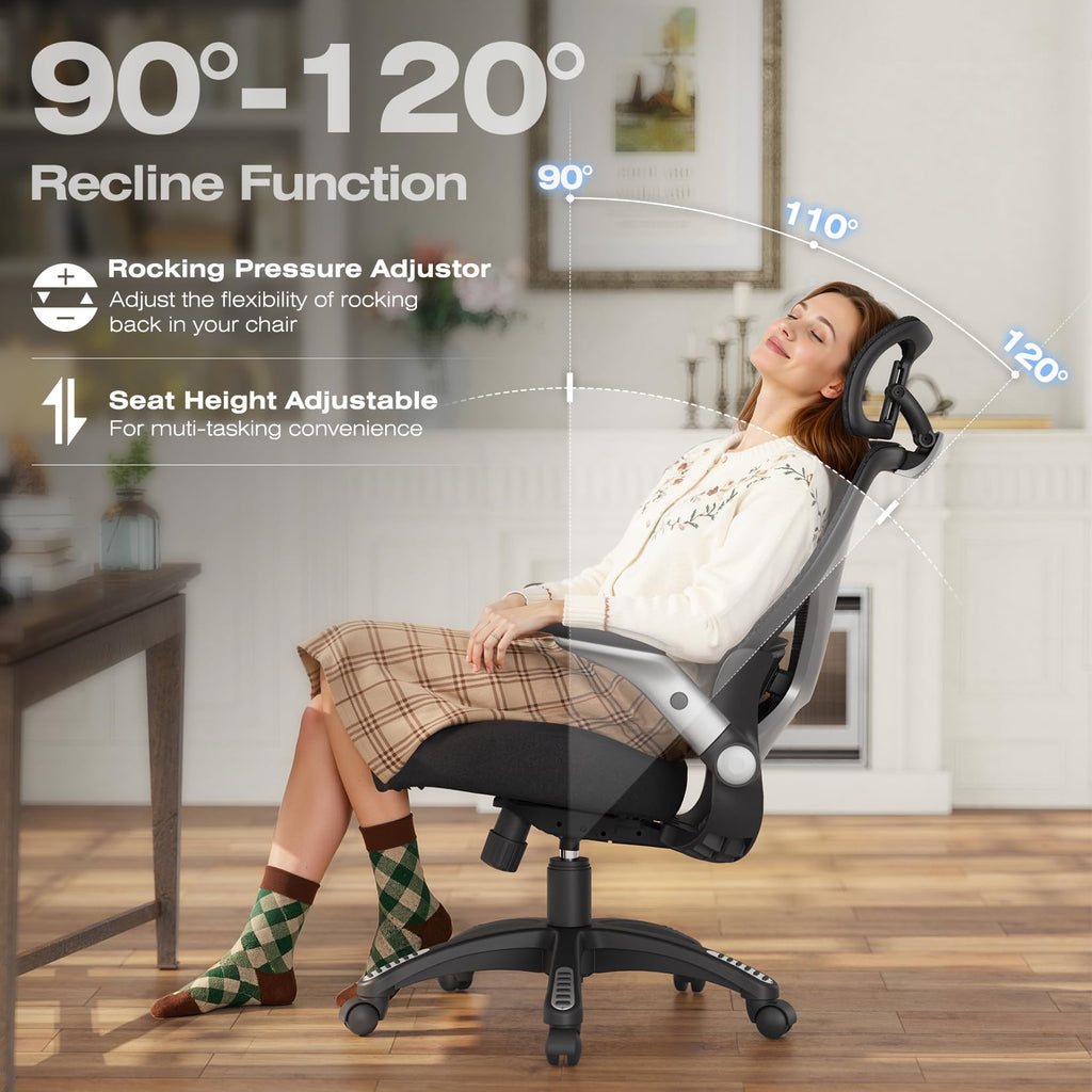 ELABEST X100 Ergonomic Office Chair with Footrest, Big and Tall Home Desk Chair with 5D Flip-Up Arms, Adjustable 3D Lumbar Support,High Back Rolling Computer Chair, Swivel Mesh Chairs (Coffee Break)