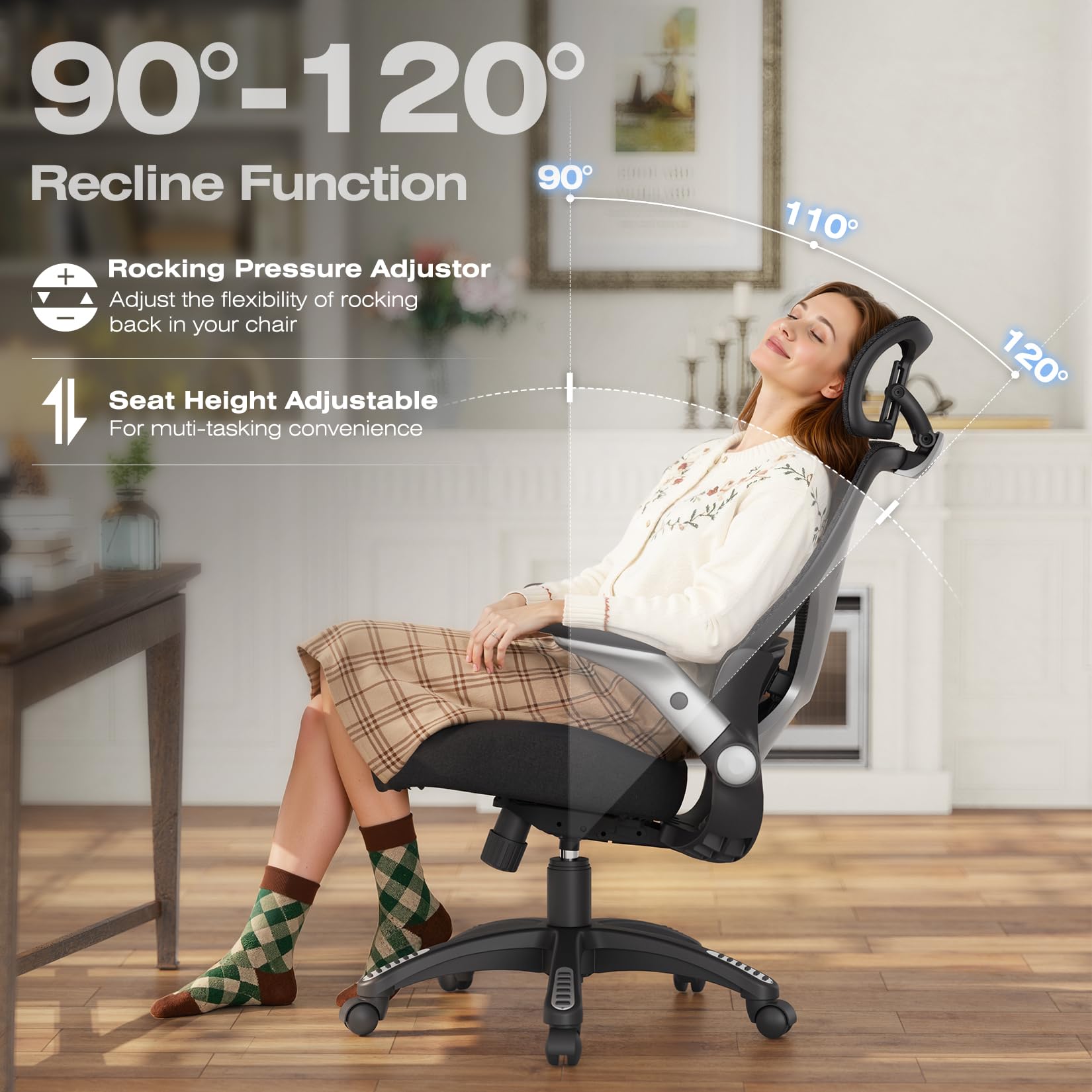 ELABEST X100 Ergonomic Office Chair with Footrest, Big and Tall Home Desk Chair with 5D Flip-Up Arms, Adjustable 3D Lumbar Support,High Back Rolling Computer Chair, Swivel Mesh Chairs (Coffee Break)