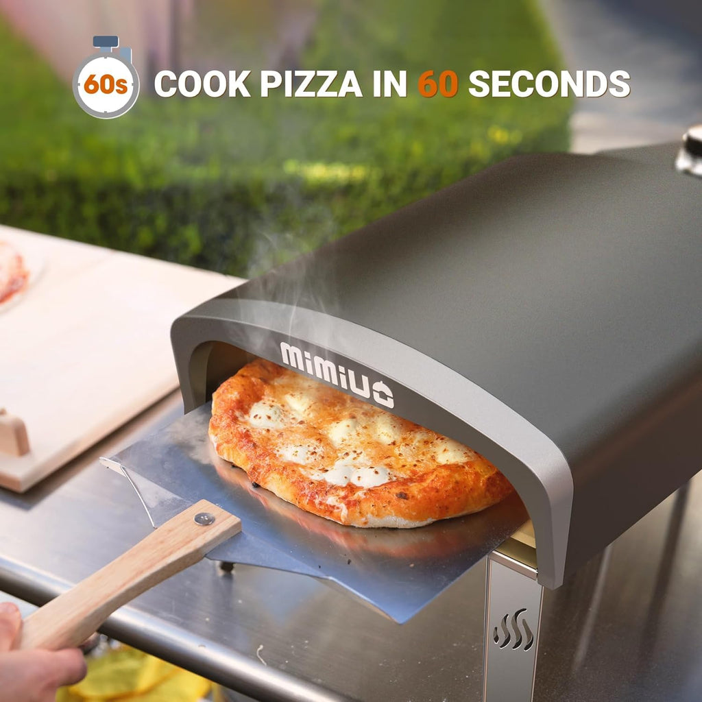 Mimiuo Gas Pizza Oven Outdoor - 33 lbs Heavy Duty Propane Pizza Stove for Outside, 60 Second Pizza - Includes 13" Square Stone Foldable Peel & Cover - Portable for Backyard Camping