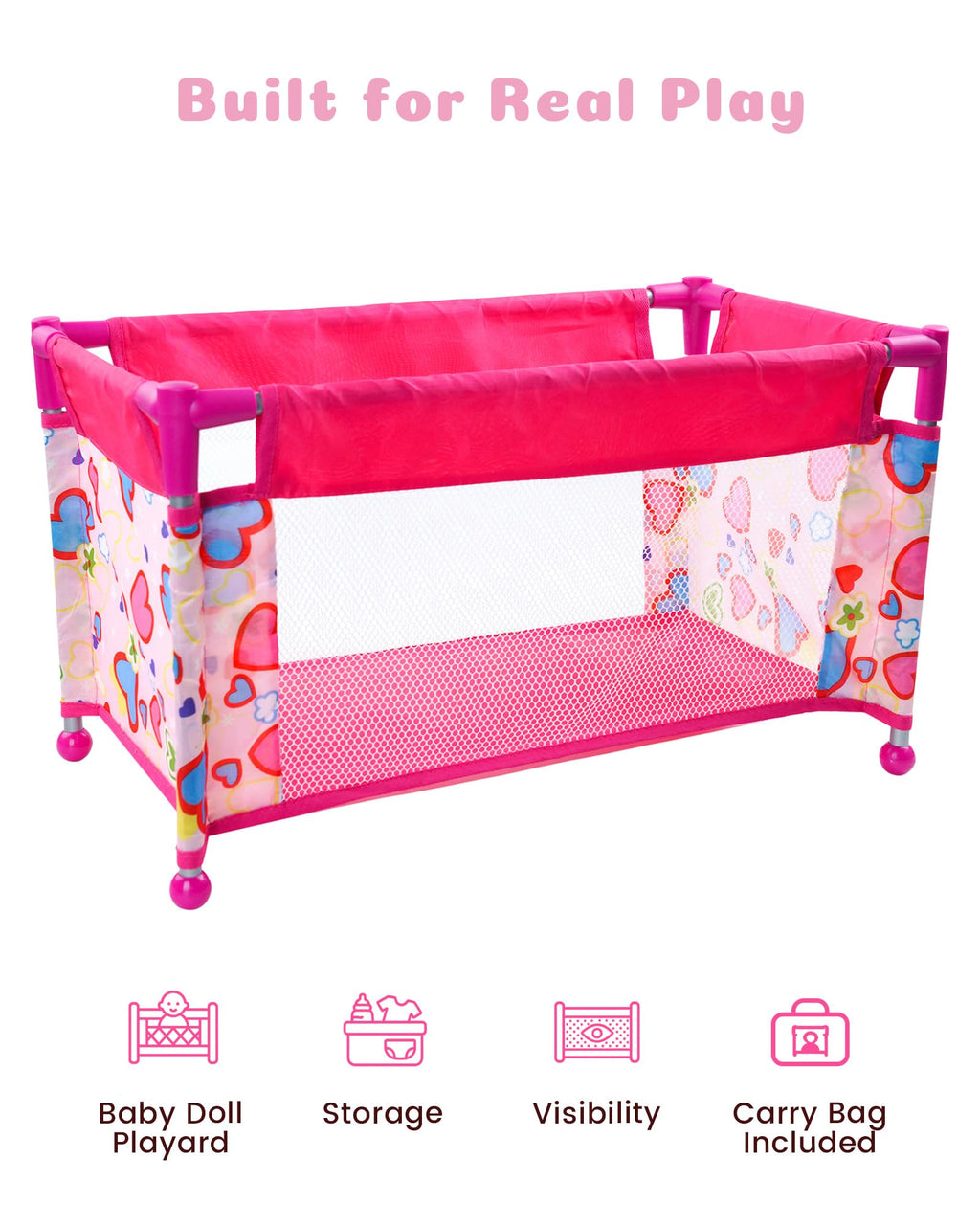 BABESIDE Baby Doll Crib Set for 18 Inch Dolls, Baby Doll Bed Playpen Toy Crib with Storage Bag for Reborn Baby Doll Accessories