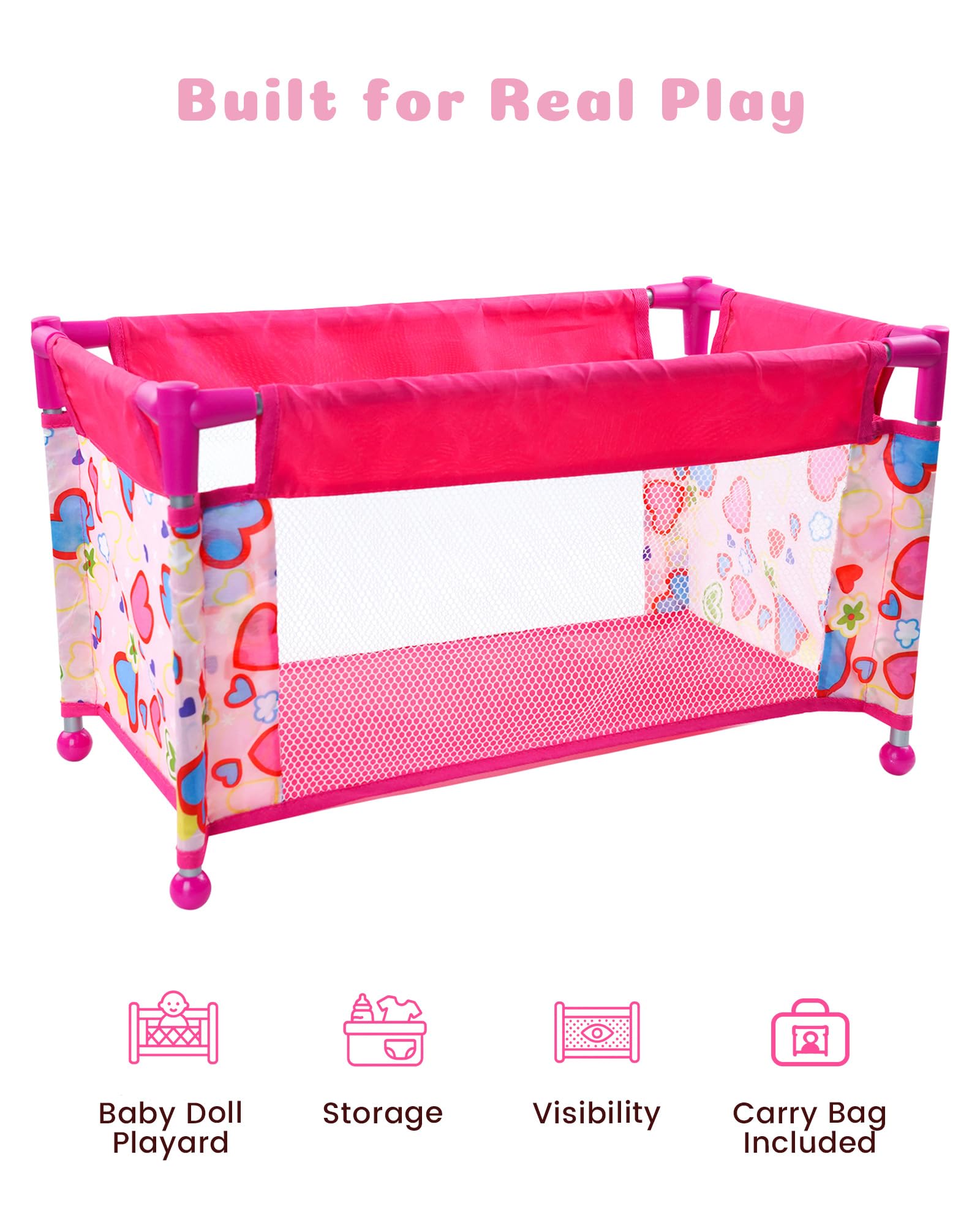 BABESIDE Baby Doll Crib Set for 18 Inch Dolls, Baby Doll Bed Playpen Toy Crib with Storage Bag for Reborn Baby Doll Accessories