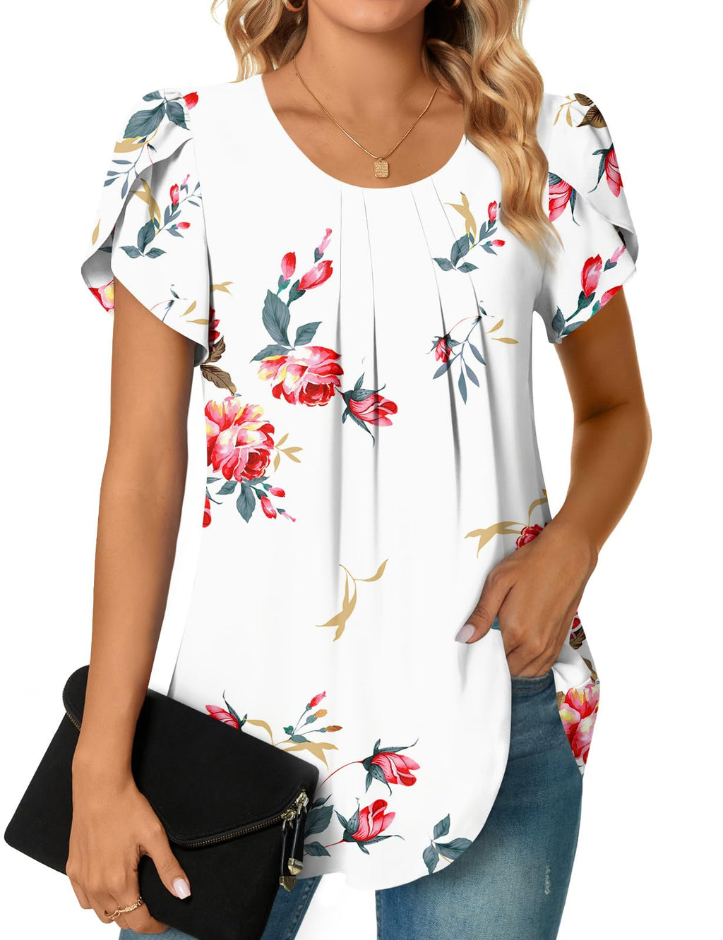 Bestbee Womens Plus Size Tops Dressy Casual Summer Chiffon Blouses Short Sleeve Dress Shirts Business Loose Fit Tunics