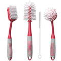 Dish Brush Set of 5 with Holder - Kitchen Scrub Brushes with Non-Slip Long Handle for Cleaning, Scrubber, Dishwashing, Dishes, Bottles, Straws, Cups, Pots & Sink, Baige