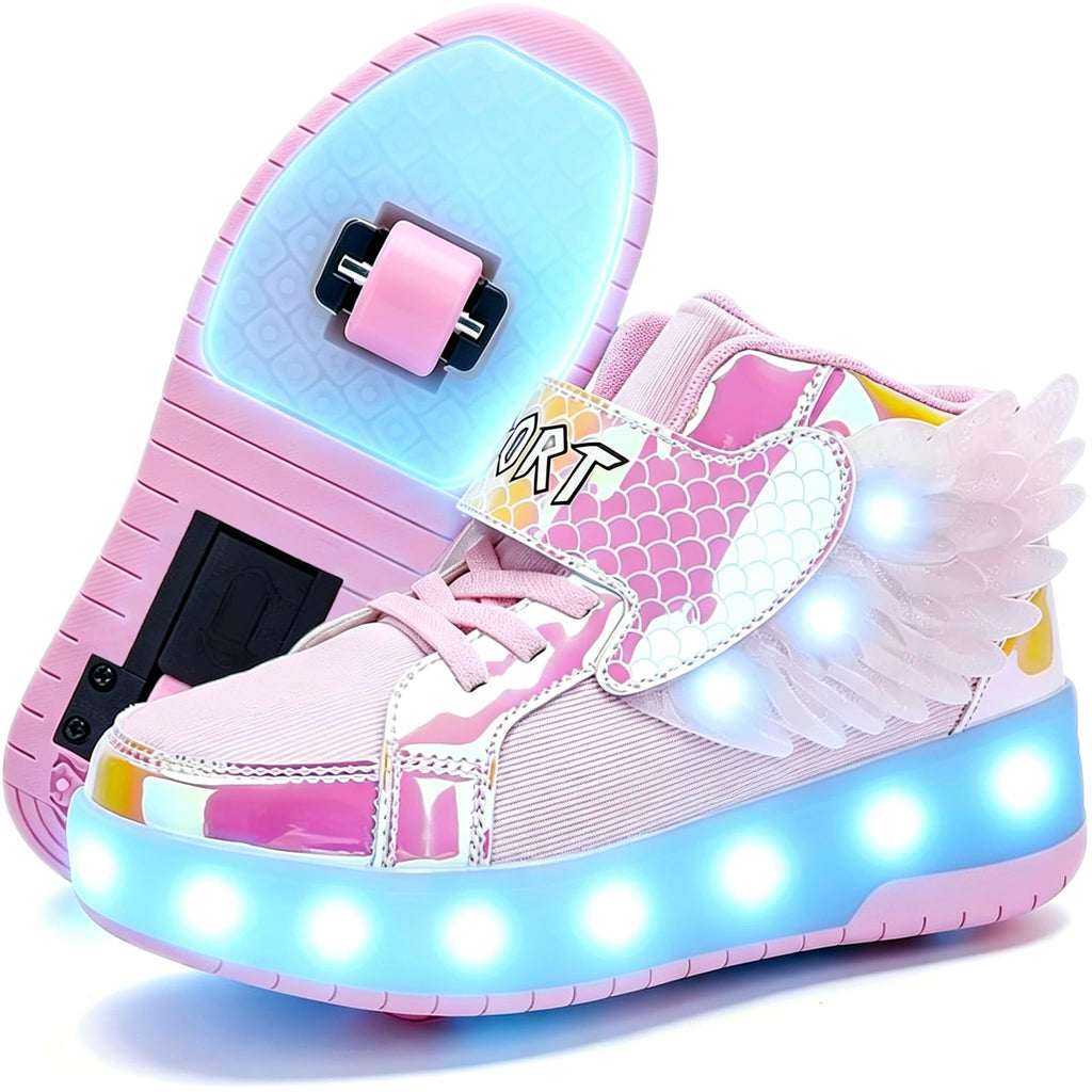 Nsasy Kids Roller Shoes Boy Girl Sneakers with Wheels Become Sport Sneaker with Led for Christmas Birthday Children Show Gift