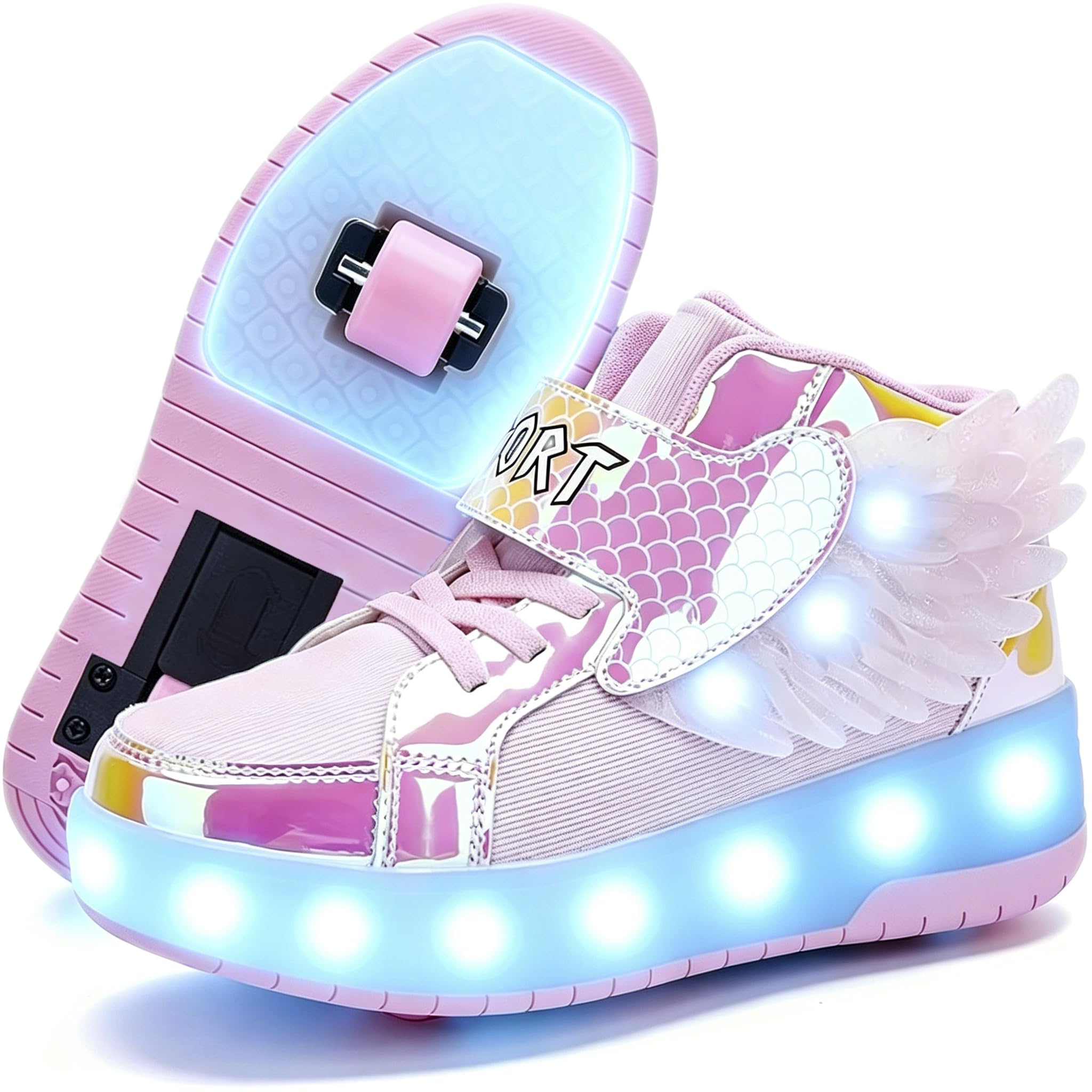 Nsasy Kids Roller Shoes Boy Girl Sneakers with Wheels Become Sport Sneaker with Led for Christmas Birthday Children Show Gift