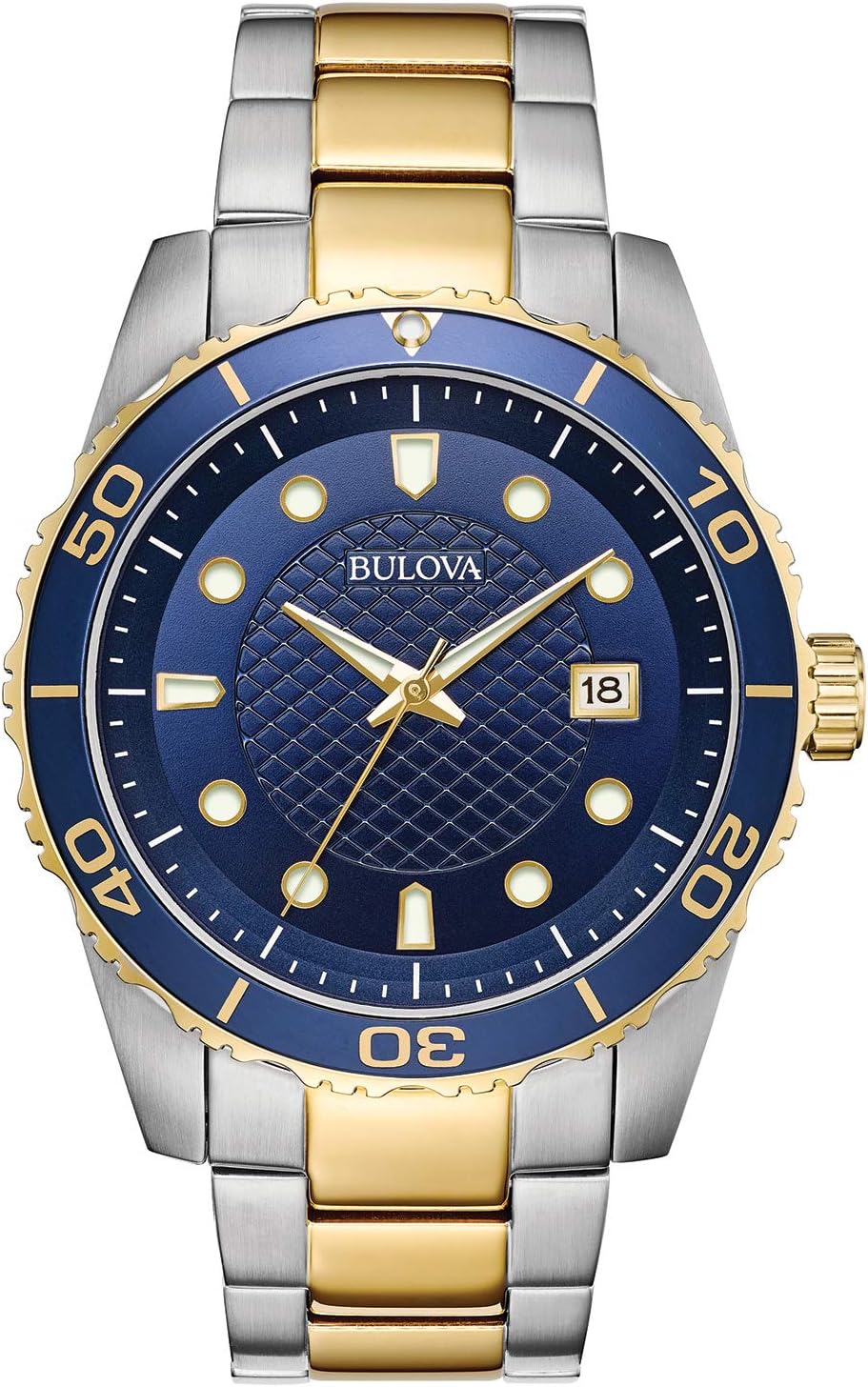 Bulova Classic Two-Tone Stainless Steel 3-Hand Date Calendar Quartz, Blue Dial Style: 98A200
