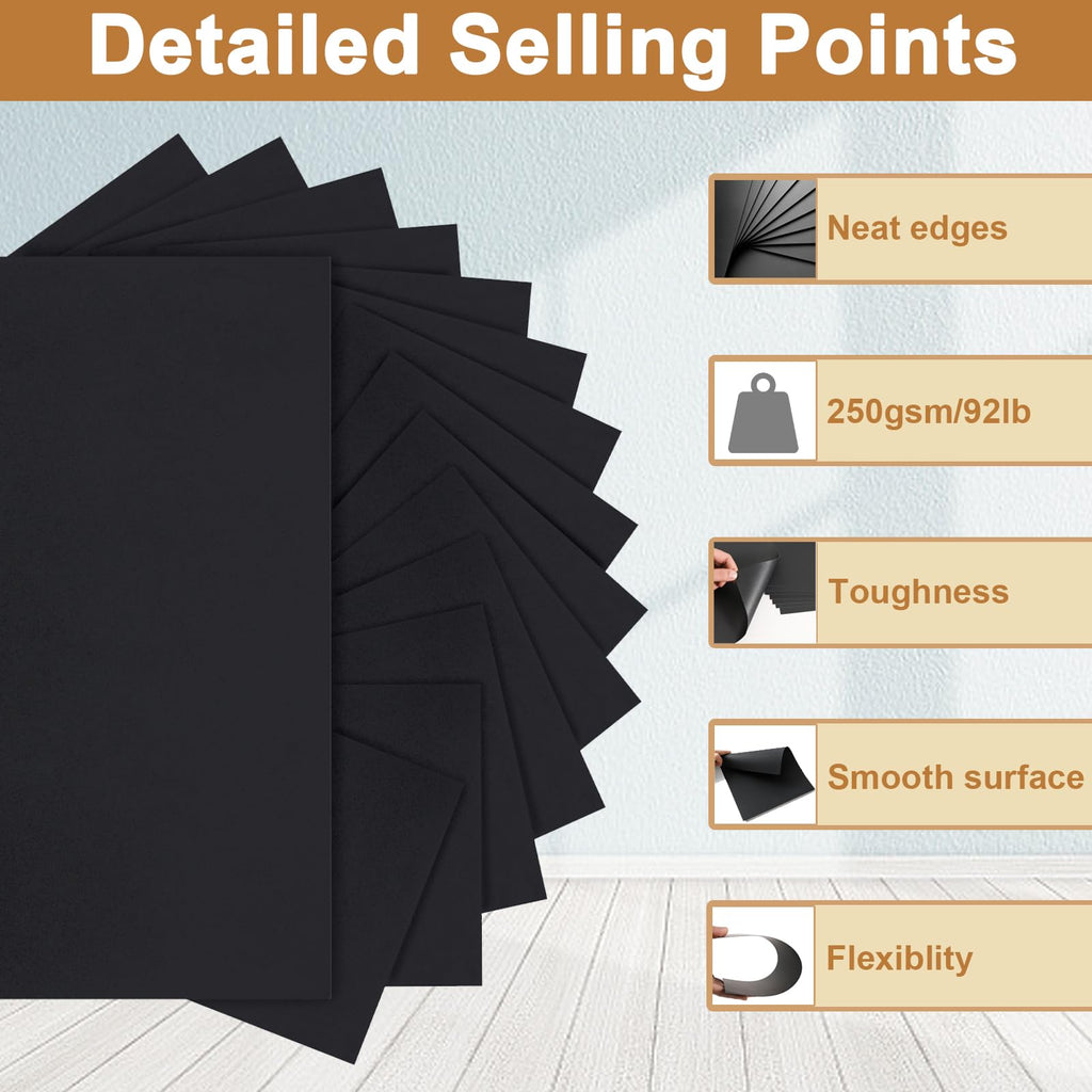 Silunkia 28 Sheets Black Cardstock 8.5 x 11 for Halloween, 250gsm/92lb Heavyweight Black Paper Card Stock for DIY Cards, Scrapbooking, Greeting Cards, Invitations, Party