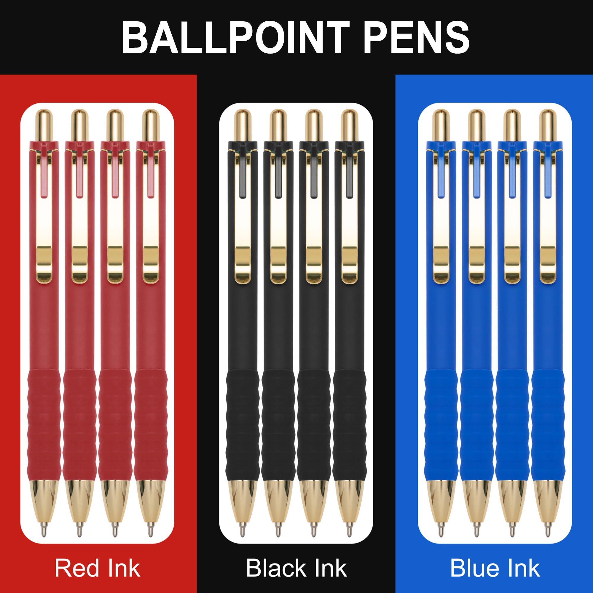 Linbsunne Ballpoint Pens Medium Point 1mm Pen with Super Soft Grip Ball Point Pen for Men Women Retractable Pens (Blue Ink+Black Ink+Red Ink)