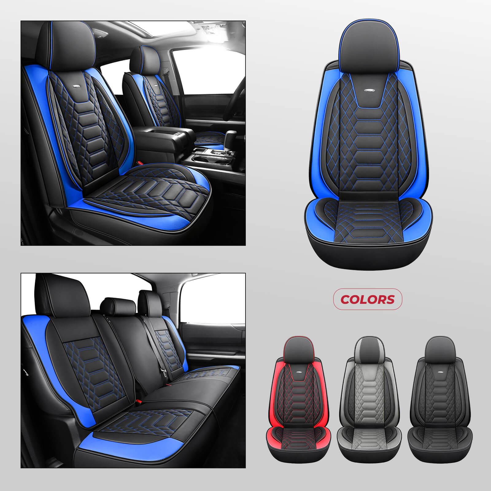 FREESOO Tundra Seat Covers 2007-2013, Fit for Toyota Tundra Crewmax Cab 5 Seats, Custom Truck Seat Covers with Waterproof Faux Leather Black