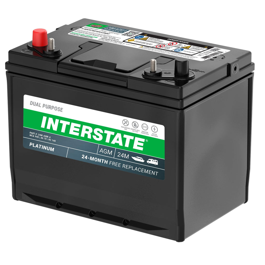 Interstate Batteries Marine/RV Battery 12V 70Ah 750CCA (24M-AGM) Dual Purpose Power Pure Lead AGM RV & Marine Starting Replacement Battery (Group Size 24) Boats, RV's