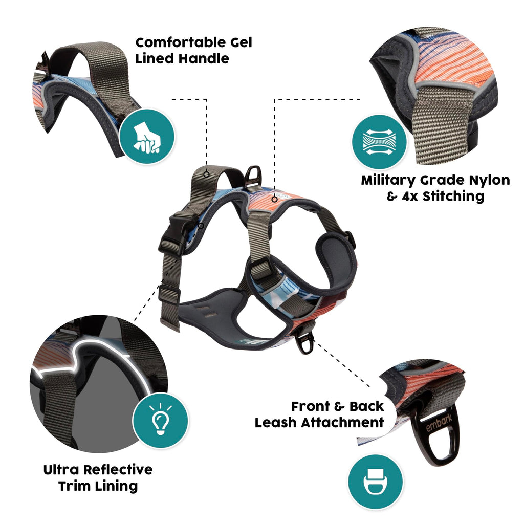 Embark Adventure Dog Harness for Small, Medium & Large Dogs – No Pull, Reflective Trim, Heavy Duty Oxford, 2 Leash Clips, Gel-Lined Handle, Soft Padded