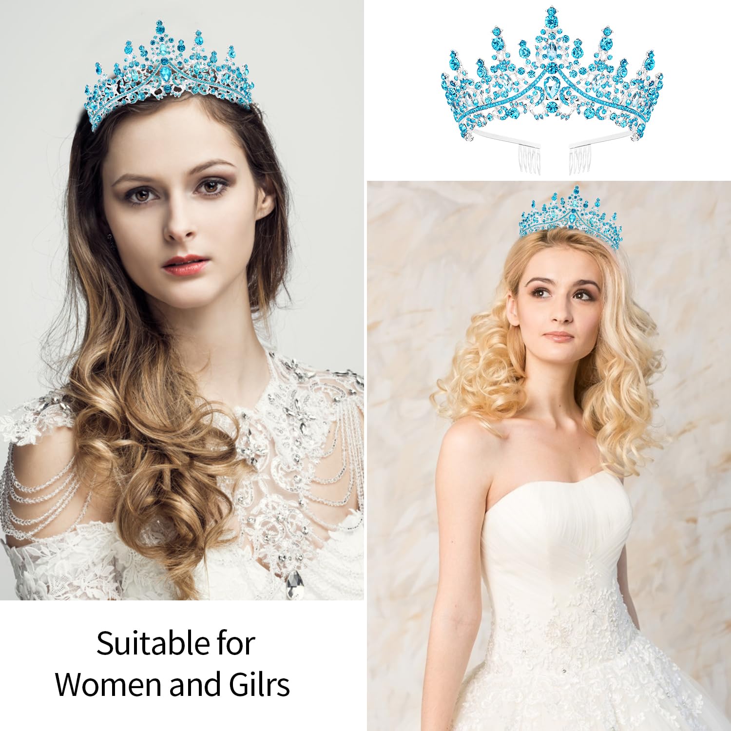 VELSCRUN AB Silver Crystal Birthday Queen Tiara Crowns for Women Girls Birthday Queen Headband Sash Elegant Princess Crown with Combs Hair Accessories Happy Birth Party Decorations Mom Gift