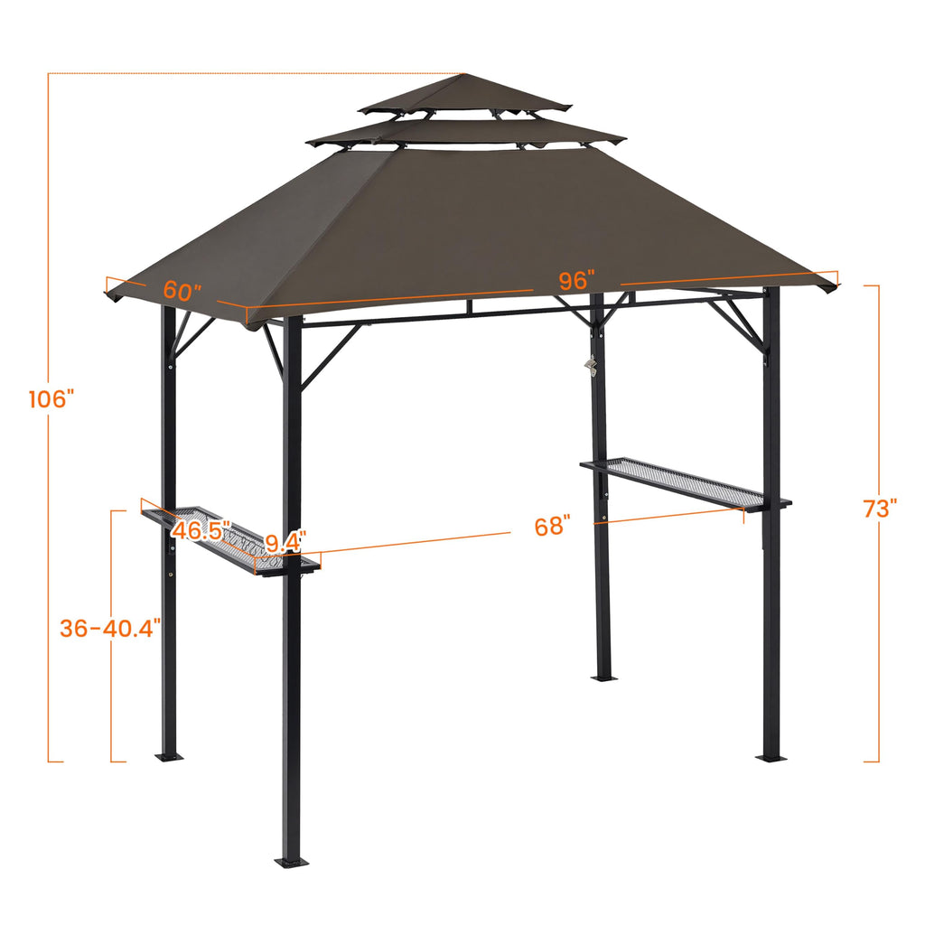 Yaheetech 8x5' Grill Gazebo, 3-Tier Outdoor BBQ Gazebo with Height-Adjustable Shelves & 10 S-Shaped Hooks & Built-in Bottle Opener, Brown