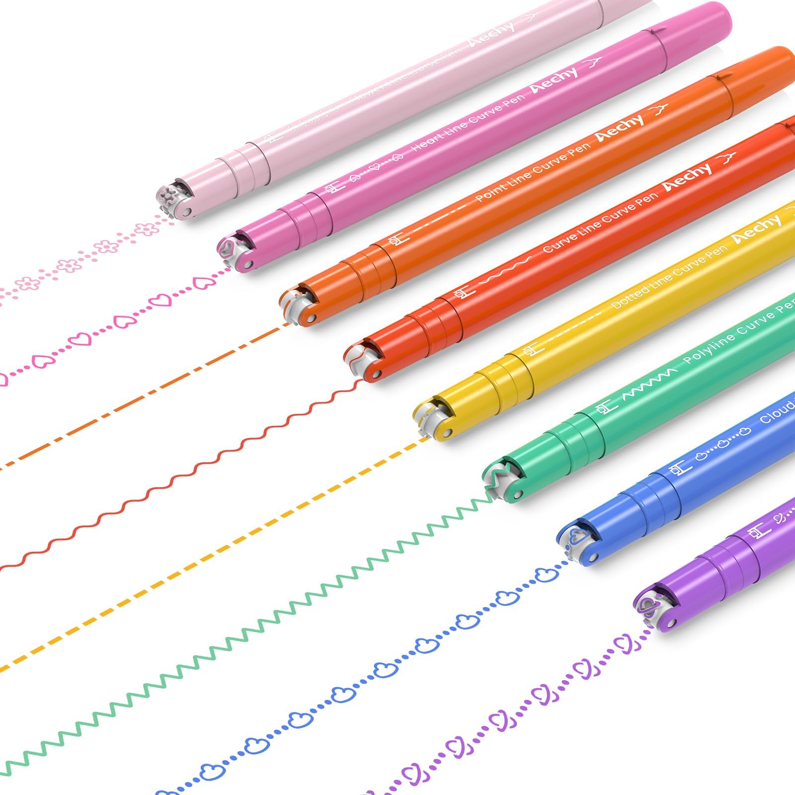 AECHY 12Pcs Dual Tip Markers Pens for Note Taking, Curve Highlighter with 10 Different Curv Shapes & 12 Colors Fine Lines, Colored Curve Pen for Students,Planners,Teachers, Scrapbook Supplies