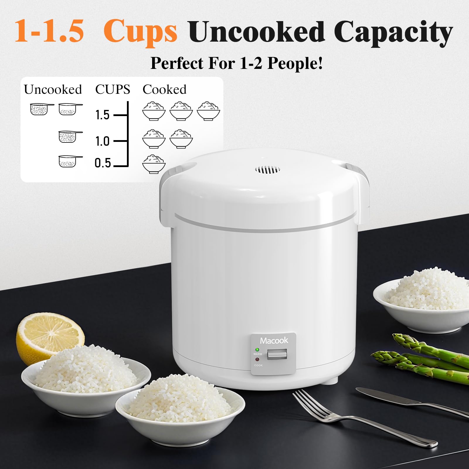 Mini Rice Cooker 1-1.5 Cups Uncooked(3 Cups Cooked), Rice Cooker Small with Bento Box, Removable Nonstick Pot, One Touch&Keep Warm Function, Portable Cooker for Soup Grain Oatmeal Veggie, Black