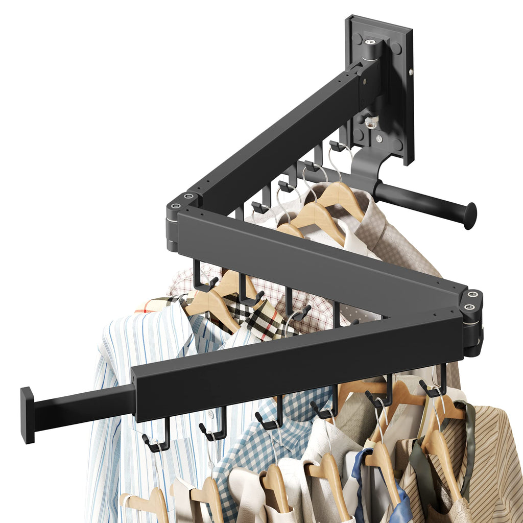 HEILAIYI Clothes Drying Rack for Laundry,Wall Mounted Clothes Hanger Rack,Folding,Retractable,Collapsible(J Shape Hooks)