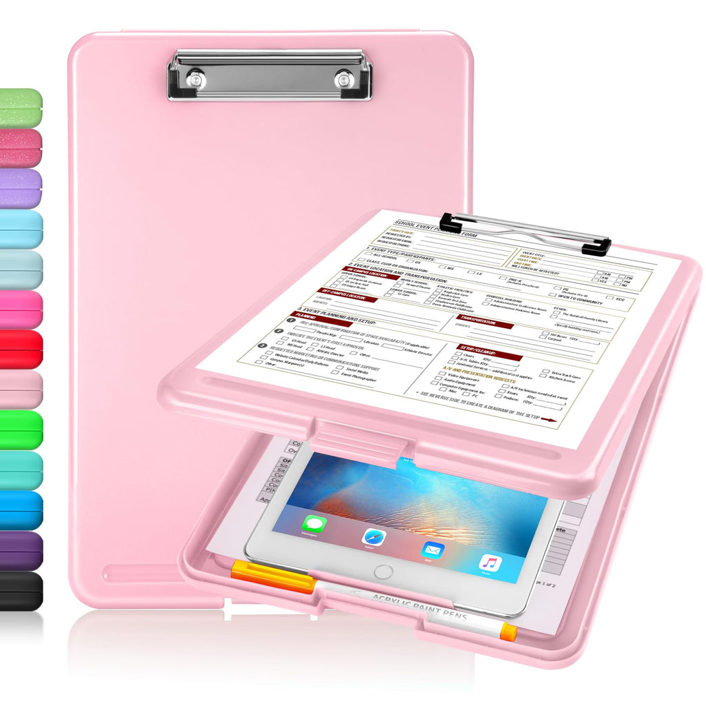 Sooez Clipboard with Storage, Plastic Storage Clipboards with Low Profile Clip, Nursing Clip Boards Foldable, Hanging Clipboard Case for Work, Teacher, Classroom Must Haves, Office School Supplies
