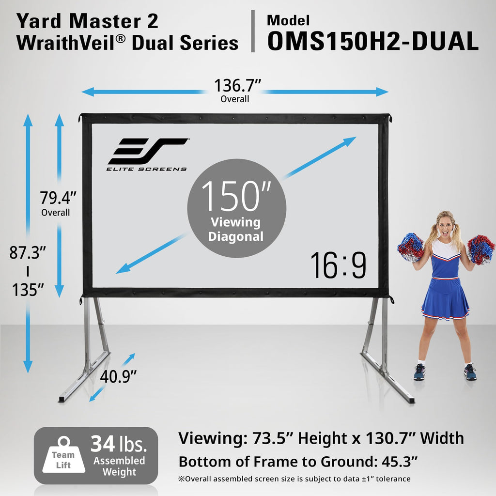 Elite Screens 100-inch Wraith Veil DUAL, 16:9, 0.8 Gain, 150° Viewing Angle, Front & Rear Projection Screen, Yardmaster 2 OMS100H2-Dual